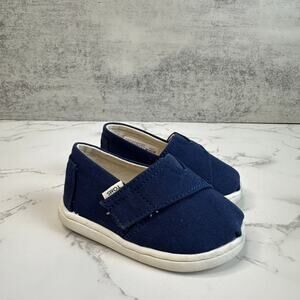 Toms Classic Shoes Navy Blue Baby Boy Sz 4 Canvas Low Top Flat Casual Play Wear